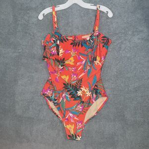 Old Navy Swimsuit Womens Sz XL Red One Piece Ruffle Beach Vacation‎ Tropical